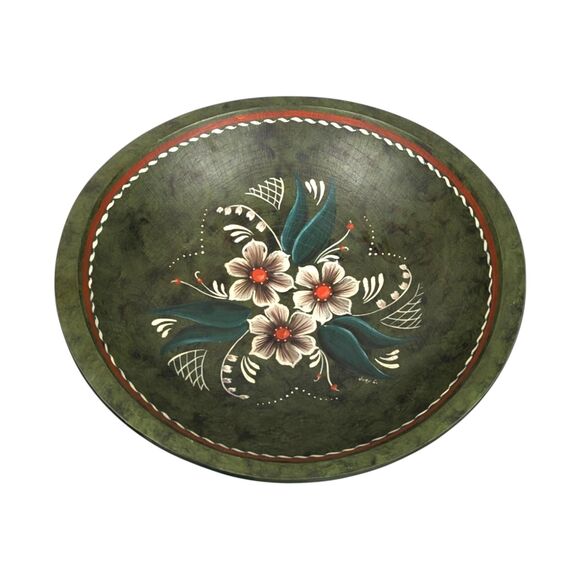 Hand Painted Floral Wooden Bowl: Rustic Centerpiece Decor - Picture 7 of 7